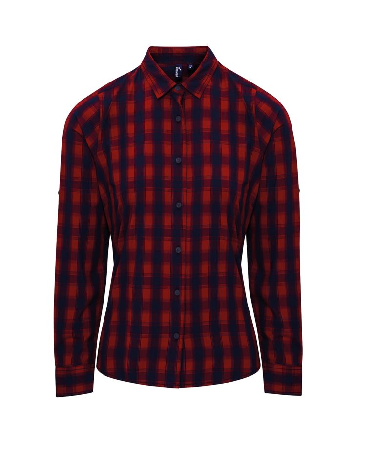 Premier &#8211; Womens Mulligan Check Cotton Long Sleeve Shirt PR350, Vivid Promotion Workwear