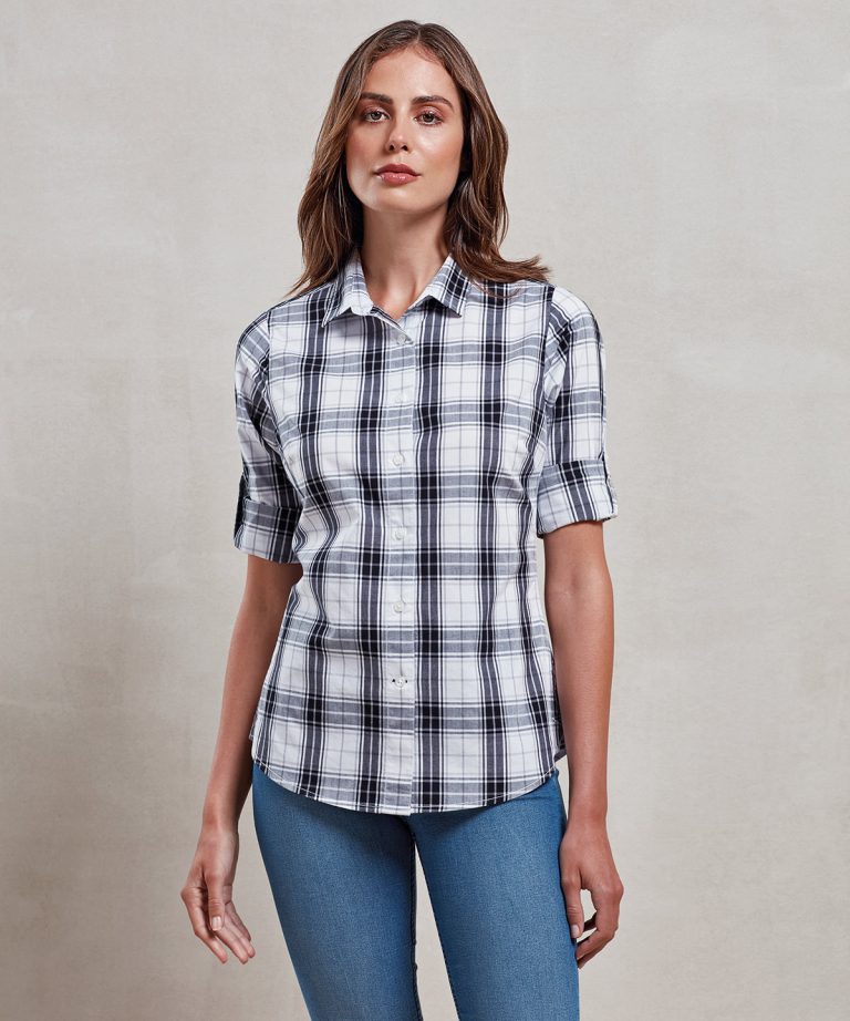 Premier Womens Ginmill Check Cotton Long Sleeve Shirt PR354, Vivid Promotion Workwear