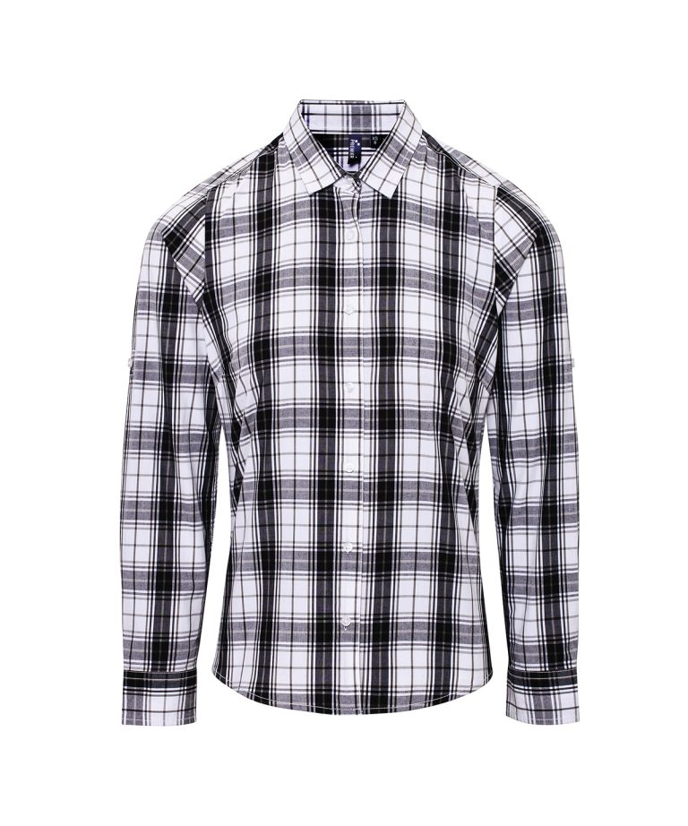 Premier Womens Ginmill Check Cotton Long Sleeve Shirt PR354, Vivid Promotion Workwear