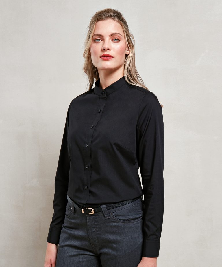 Premier &#8211; Womens Banded Collar Grandad Shirt PR358, Vivid Promotion Workwear