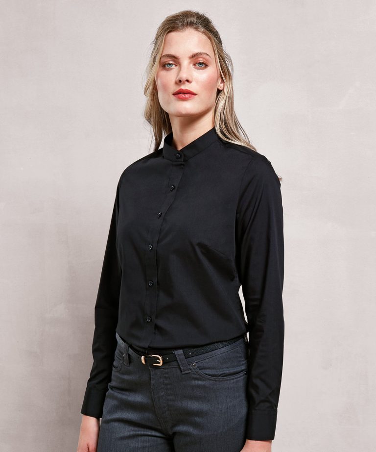 Premier &#8211; Womens Banded Collar Grandad Shirt PR358, Vivid Promotion Workwear