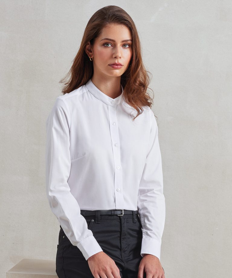 Premier &#8211; Womens Banded Collar Grandad Shirt PR358, Vivid Promotion Workwear