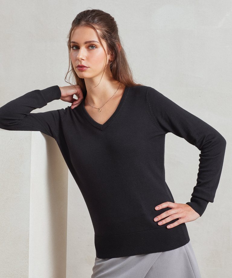 Alternative view of Premier - Womens V-Neck Knitted Sweater PR696