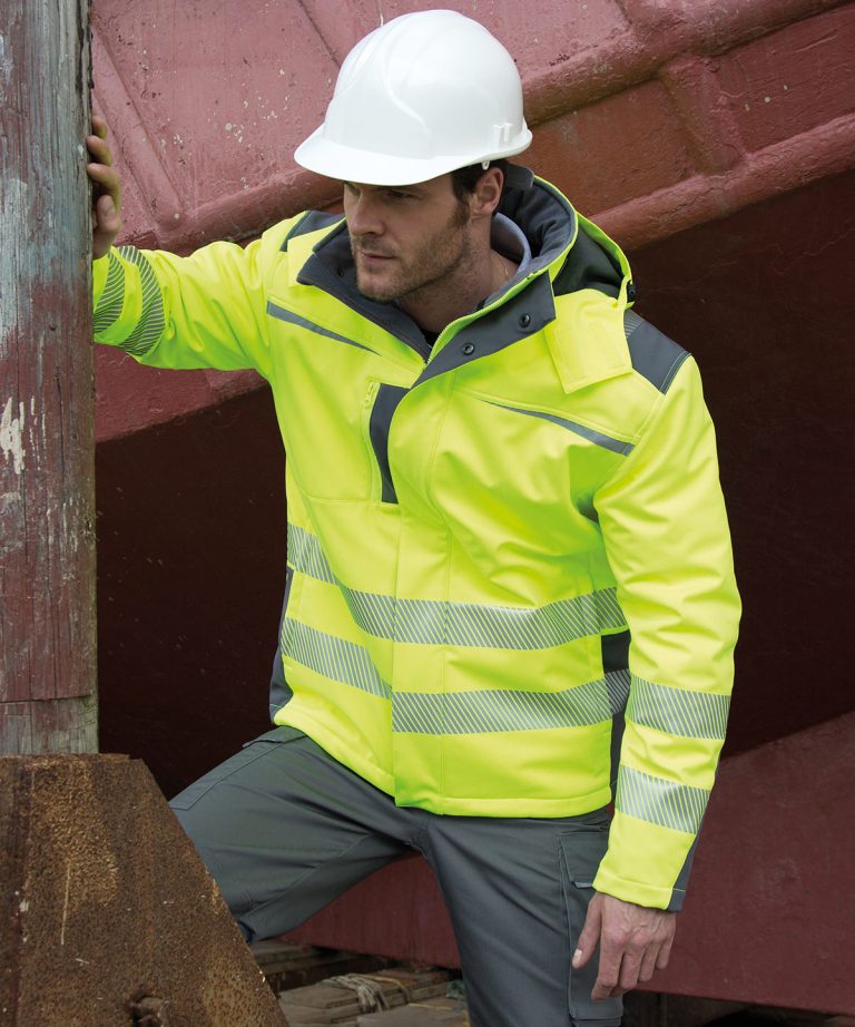 hi vis jacket worker with safety hard hat
