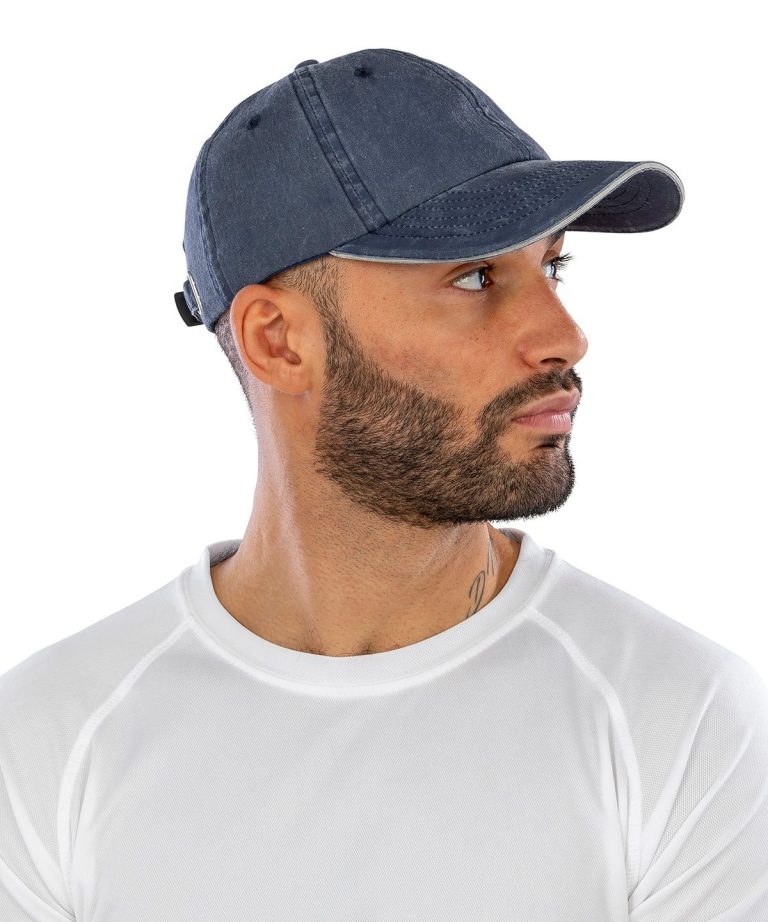 Result Headwear - Washed Fine Line Cotton Cap With Sandwich Peak RC54X