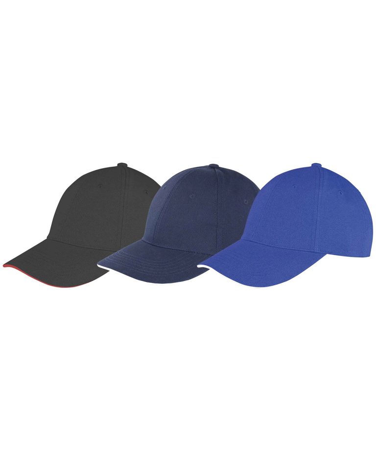 Result Headwear &#8211; Memphis Brushed Cotton Low &#8211; Profile Sandwich Peak Cap RC91X, Vivid Promotion Workwear