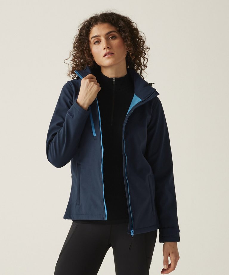 Regatta Professional &#8211; Womens Venturer 3 &#8211; Layer Hooded Softshell Jacket RG153, Vivid Promotion Workwear