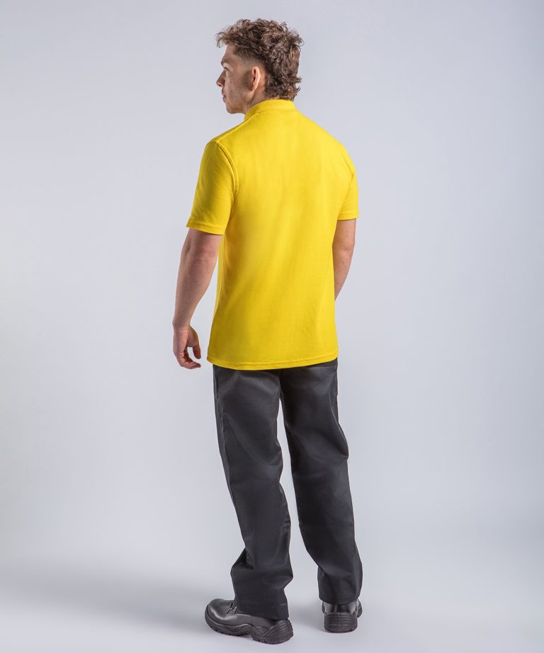 a man in a yellow shirt