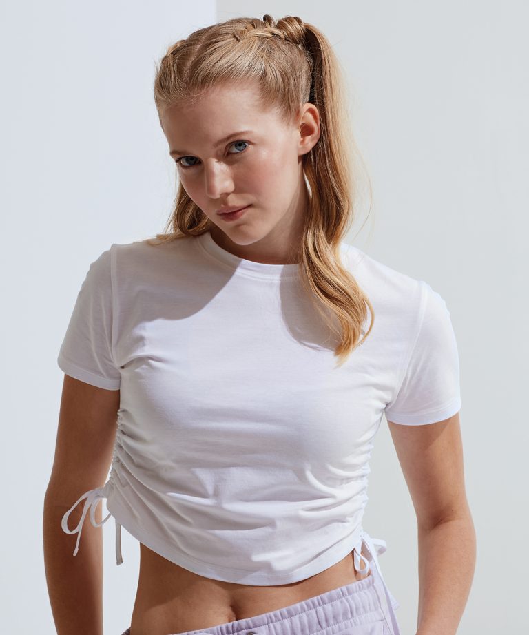 Tridri &#8211; Womens Tridri Ruched Crop Top TR069, Vivid Promotion Workwear
