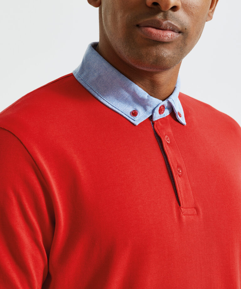 Asquith &#038; Fox Men&#8217;s chambray button down collar polo AQ007, Vivid Promotion Workwear