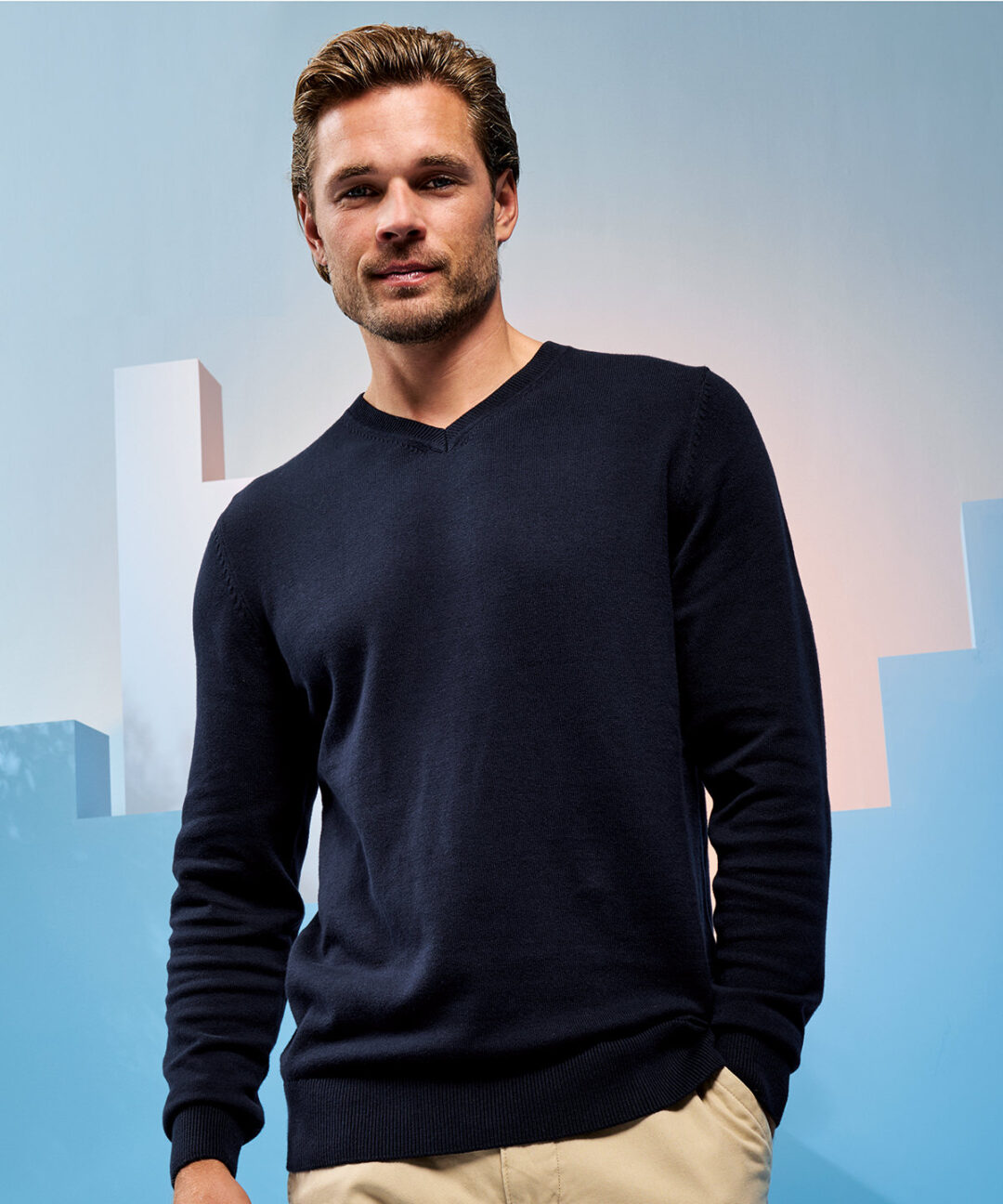 Asquith &#038; Fox Men&#8217;s cotton blend v neck sweater AQ042, Vivid Promotion Workwear