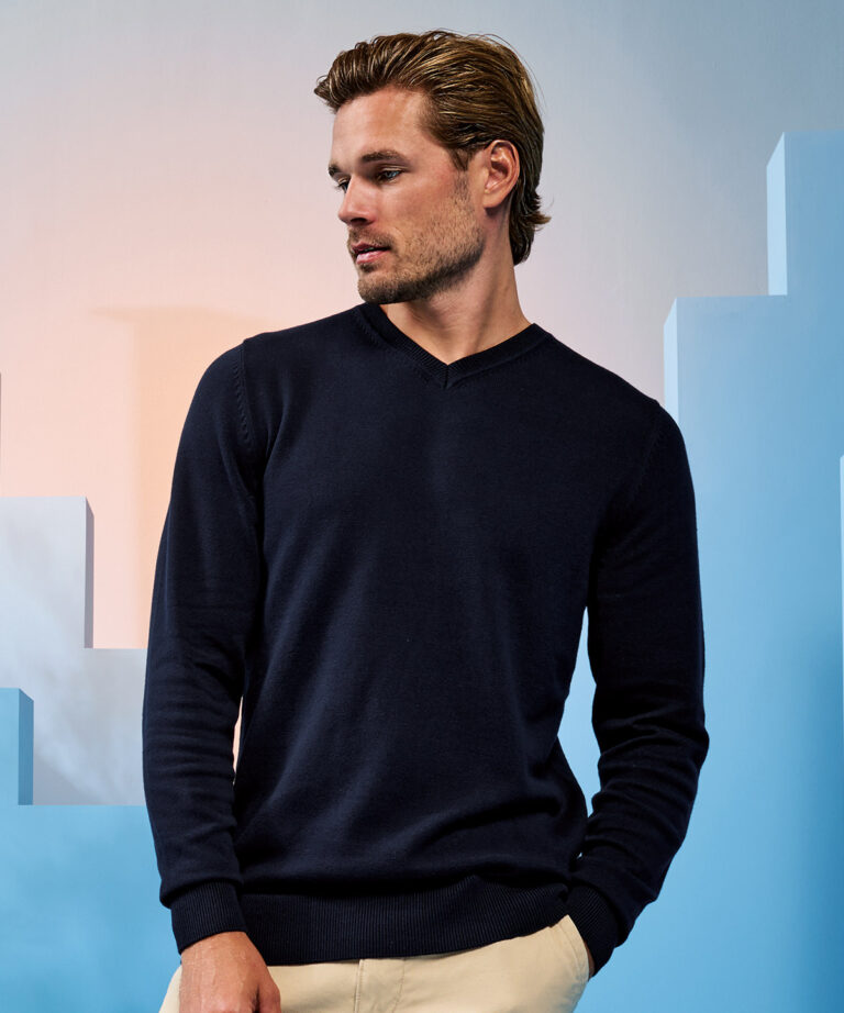 Asquith &#038; Fox Men&#8217;s cotton blend v neck sweater AQ042, Vivid Promotion Workwear