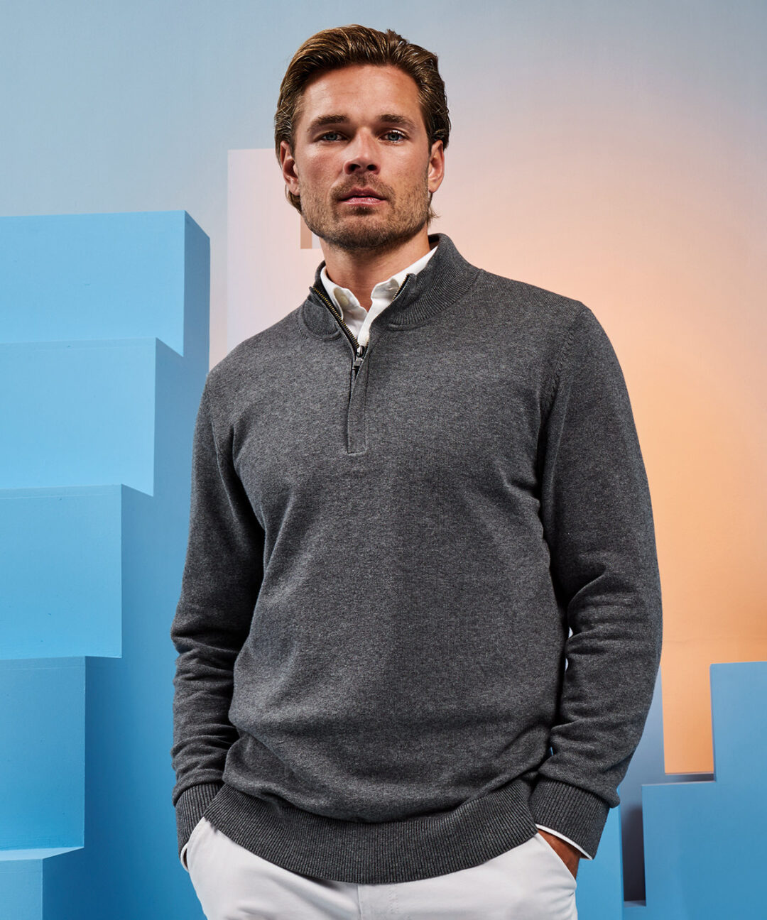 Asquith &#038; Fox Men&#8217;s cotton blend ? zip sweater AQ048, Vivid Promotion Workwear