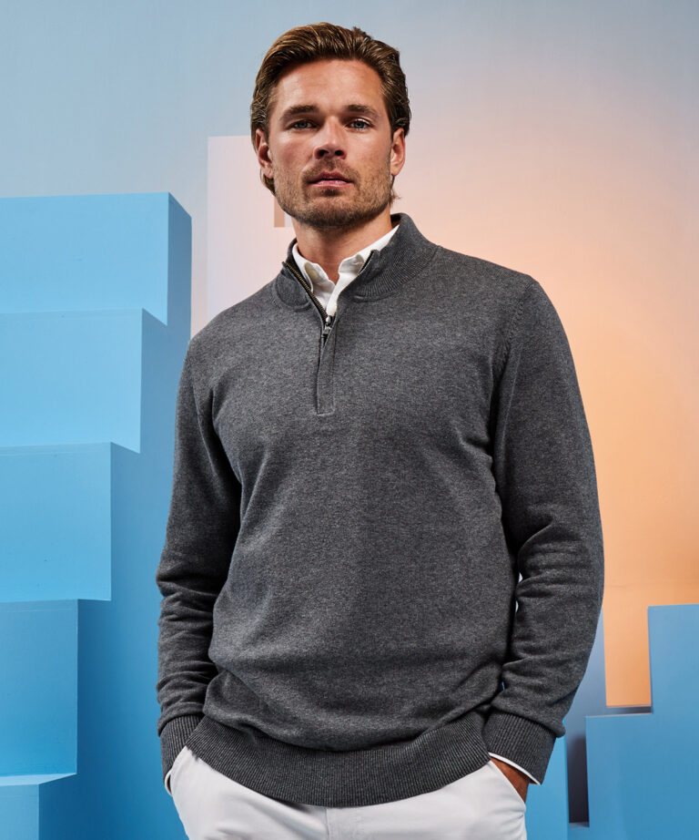 Asquith &#038; Fox Men&#8217;s cotton blend ? zip sweater AQ048, Vivid Promotion Workwear