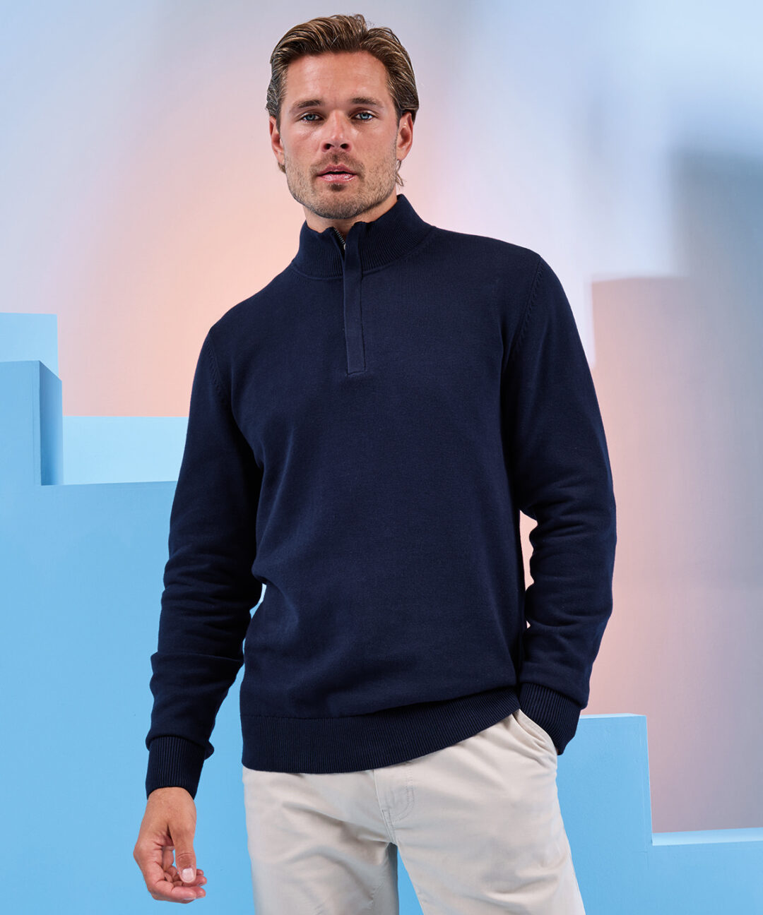 Asquith &#038; Fox Men&#8217;s cotton blend ? zip sweater AQ048, Vivid Promotion Workwear