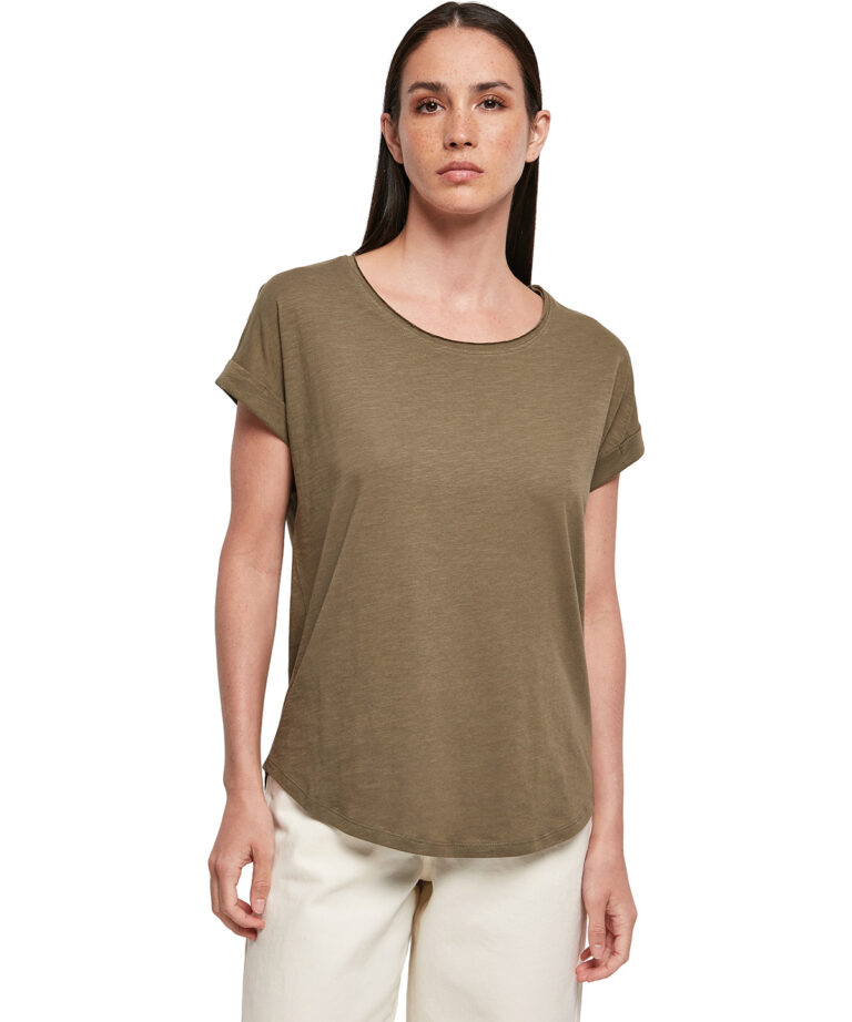 Build Your Brand Women&#8217;s long slub tee BY036, Vivid Promotion Workwear