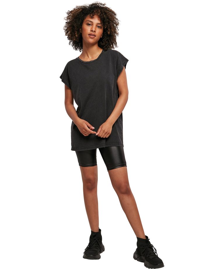 Build Your Brand - Womens Acid Washed Extended Shoulder Tee BY053