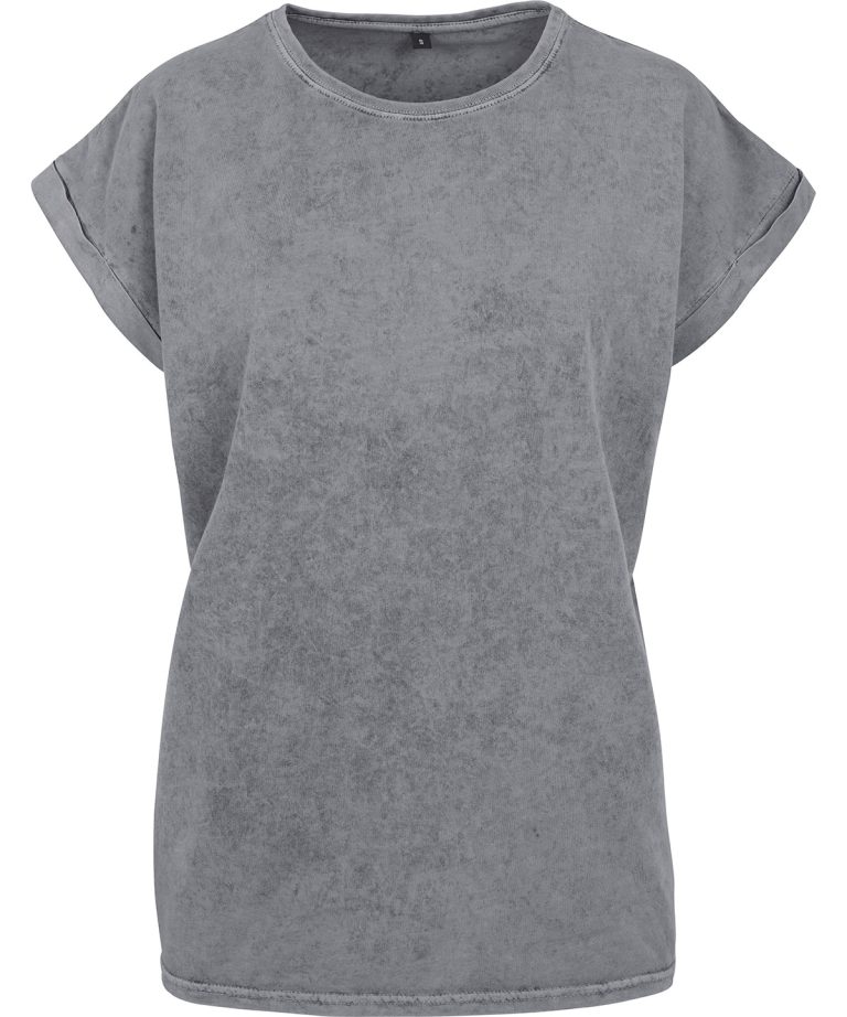Build Your Brand &#8211; Womens Acid Washed Extended Shoulder Tee BY053, Vivid Promotion Workwear