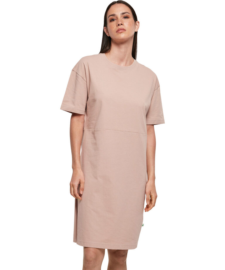 Build Your Brand Women&#8217;s organic oversizes slit tee dress BY181, Vivid Promotion Workwear