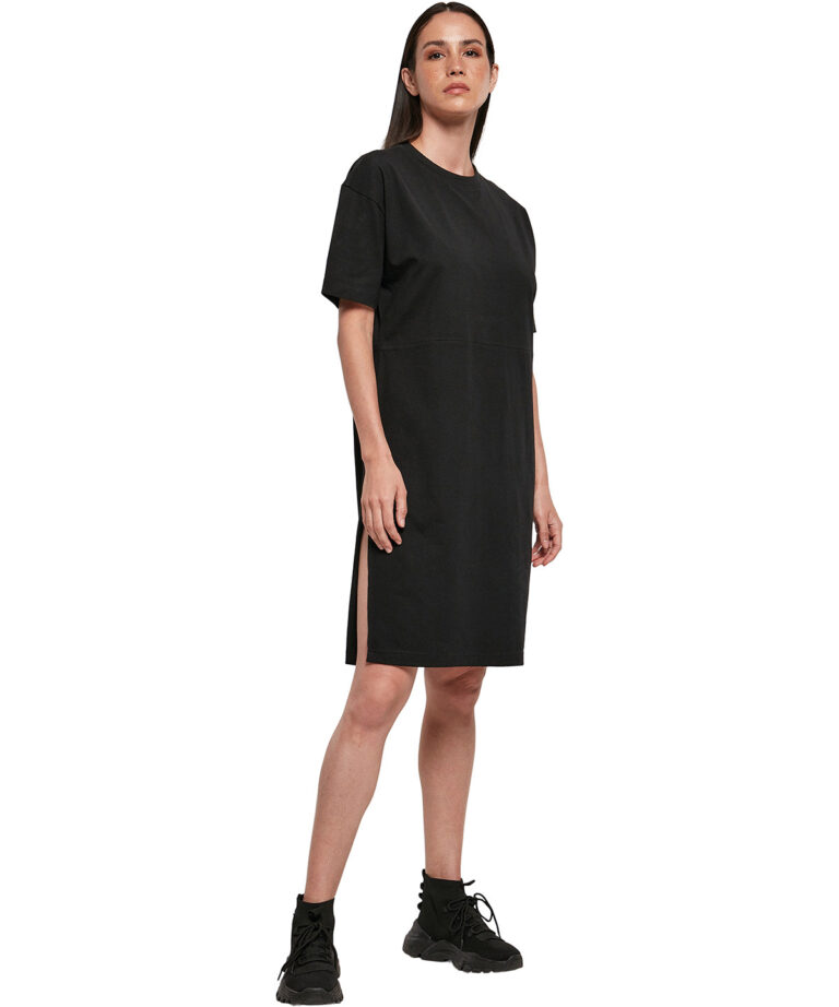 Build Your Brand Women&#8217;s organic oversizes slit tee dress BY181, Vivid Promotion Workwear