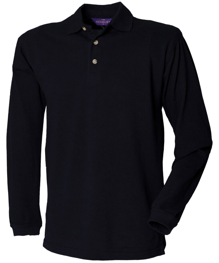 Alternative view of Henbury Long sleeve cotton polo shirt HB105