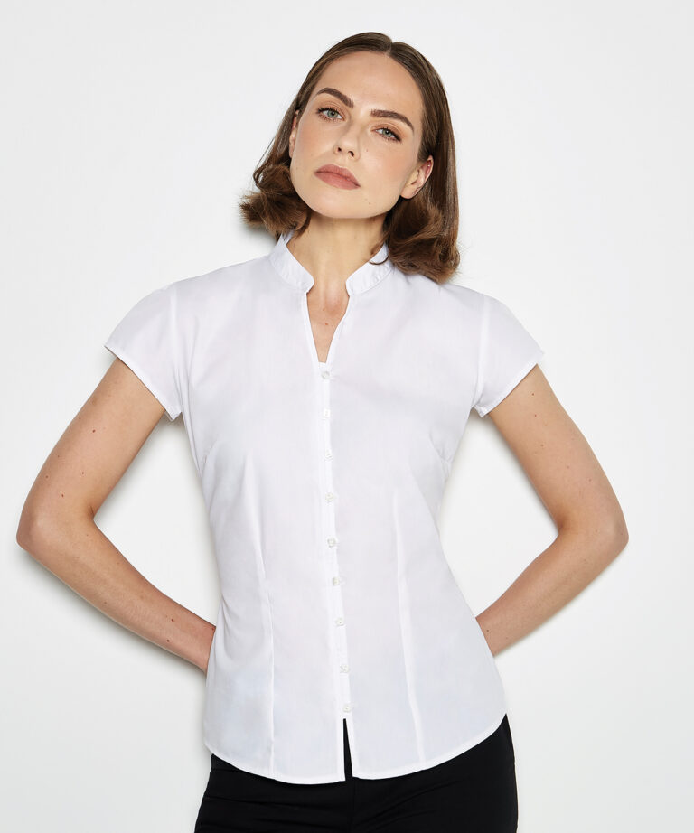 Kustom Kit Women's continental blouse mandarin collar cap sleeve (tailoRed KK727
