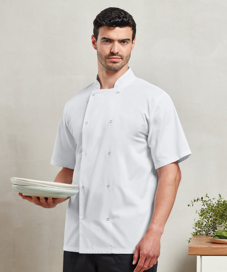Premier Studded front short sleeve chef's jacket PR664