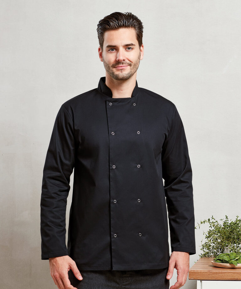 Premier Studded front long sleeve chef's jacket PR665