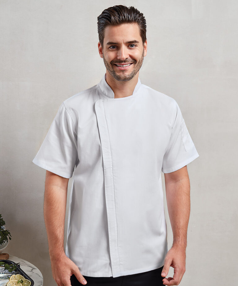 Premier Chef&#8217;s zip close short sleeve jacket PR906, Vivid Promotion Workwear