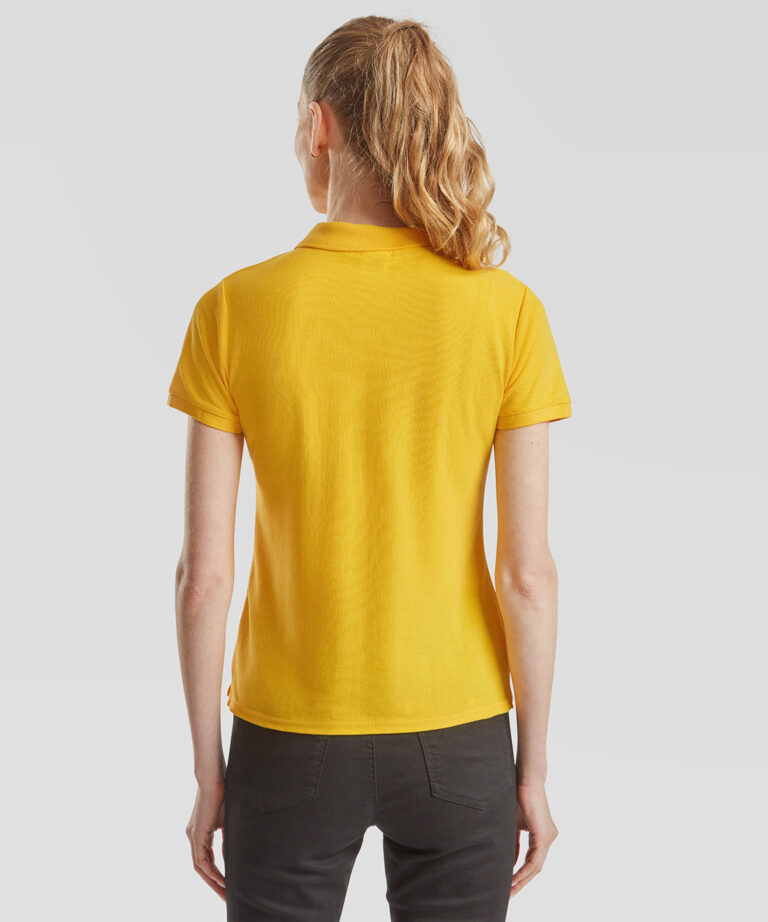 back of women wearing a Fruit of the loom SS212 womens workwear polo yellow