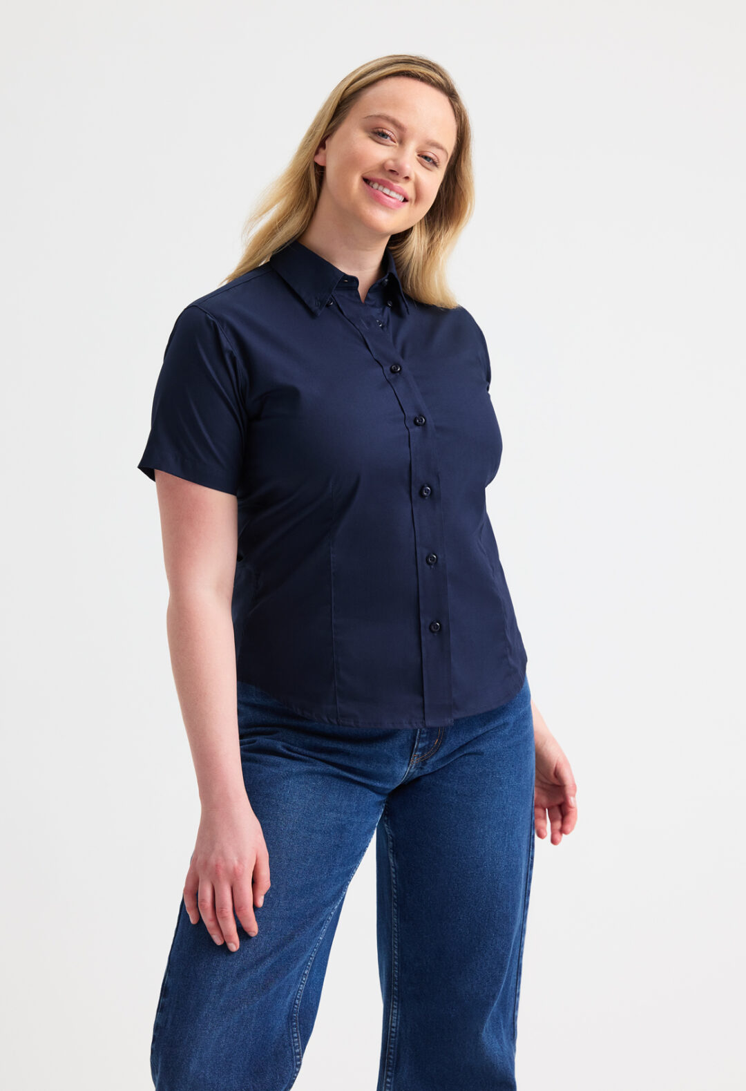 UNEEK Ladies Pinpoint Oxford Half Sleeve Shirt UC704, Vivid Promotion Workwear