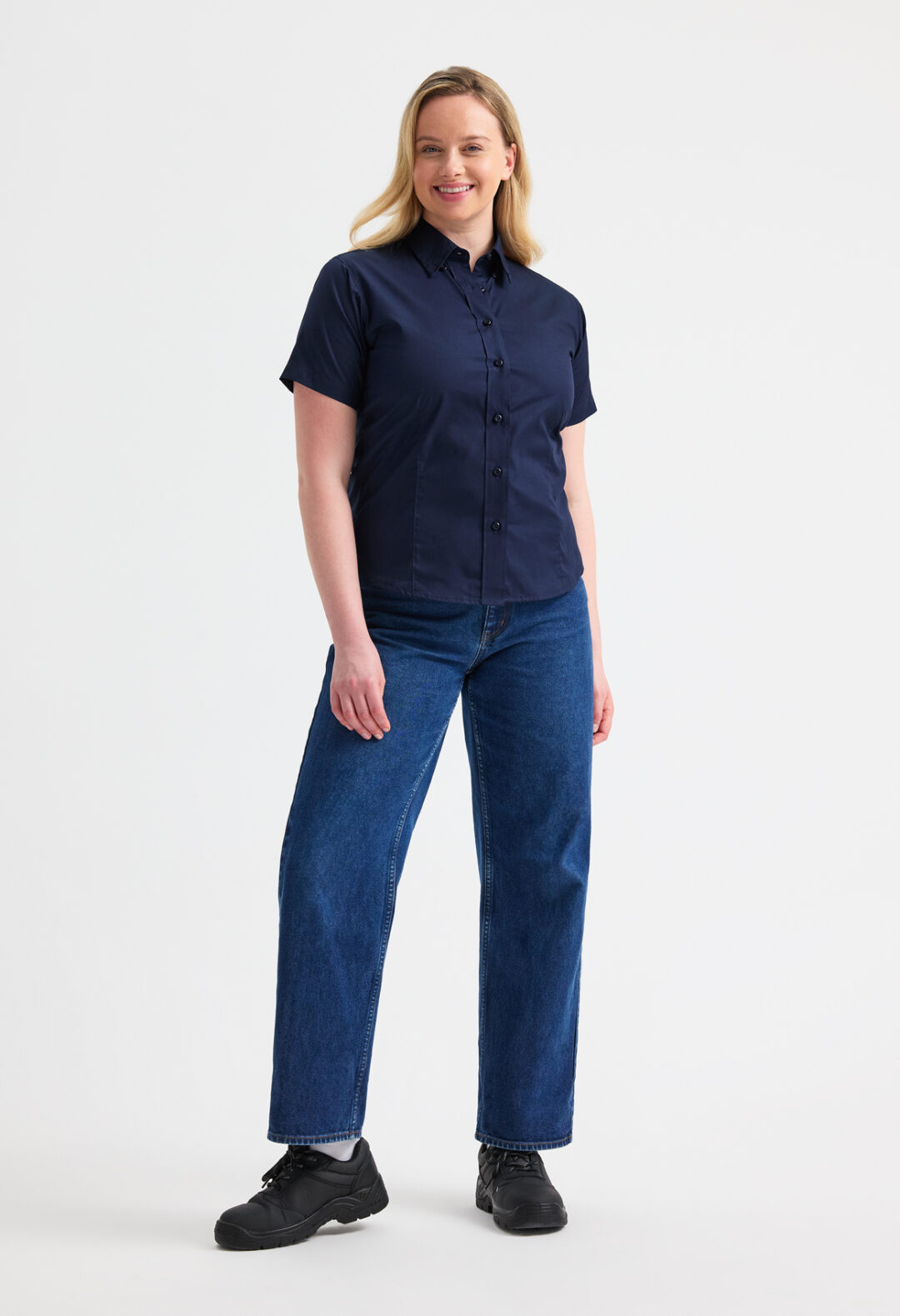 UNEEK Ladies Pinpoint Oxford Half Sleeve Shirt UC704, Vivid Promotion Workwear