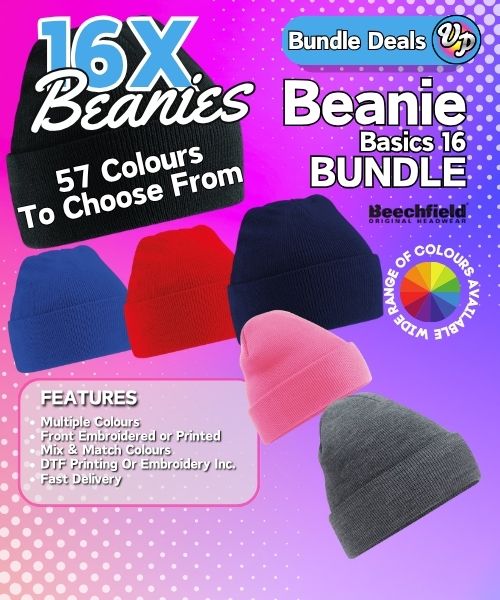 16x Workwear Beanie Hats Embroidered or Printed