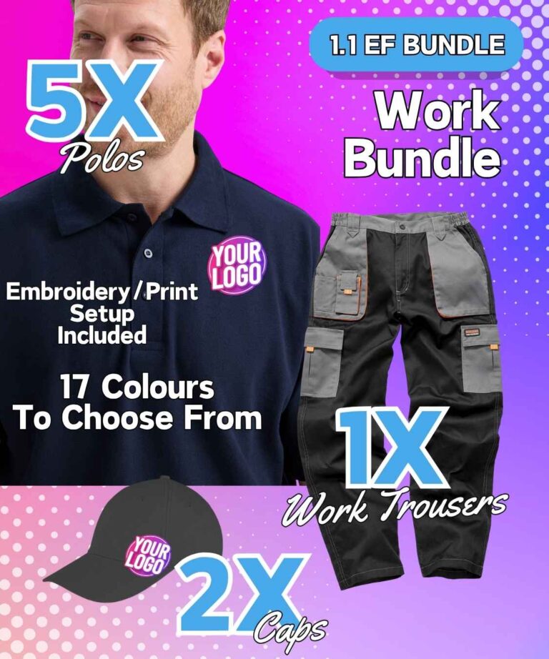 Workwear Bundles 5x Polos | 1x Work Trousers | 2x Caps