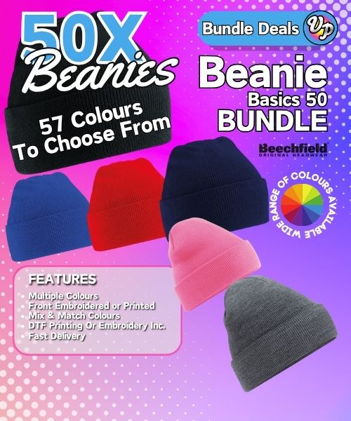50x Workwear Beanie Hats Embroidered or Printed