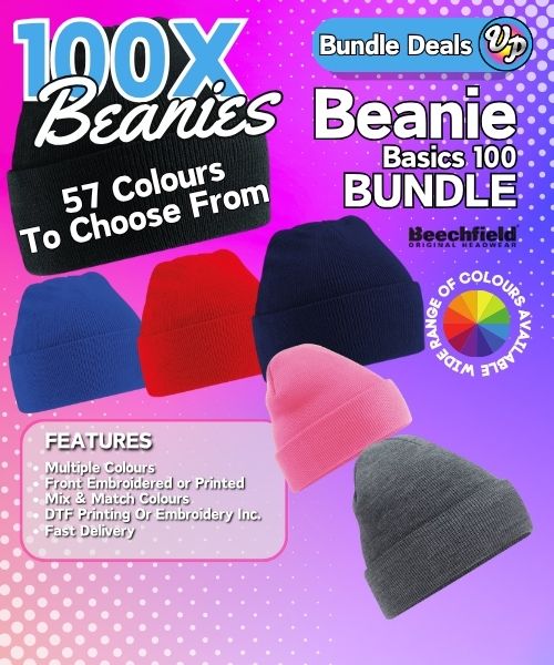 100x Workwear Beanie Hats Embroidered or Printed
