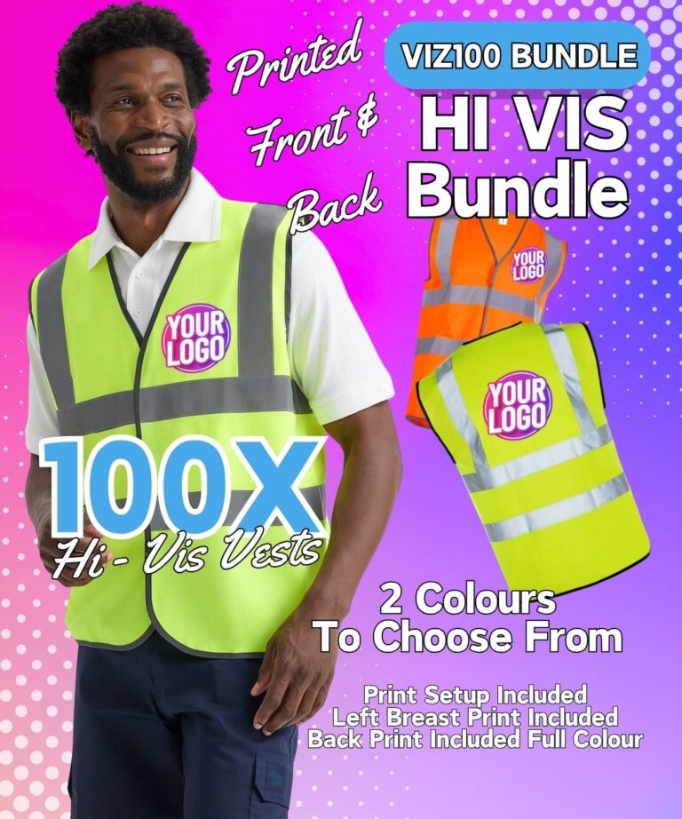 100x Hi-Vis Vest Printed Front and Back