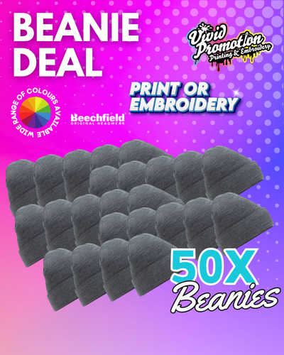 50x Workwear Beanie Hats Embroidered or Printed