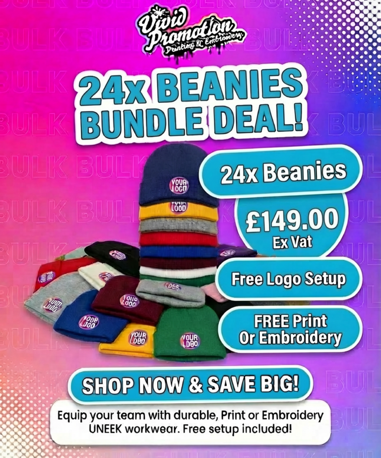 24x Workwear Beanie Hats Embroidered or Printed