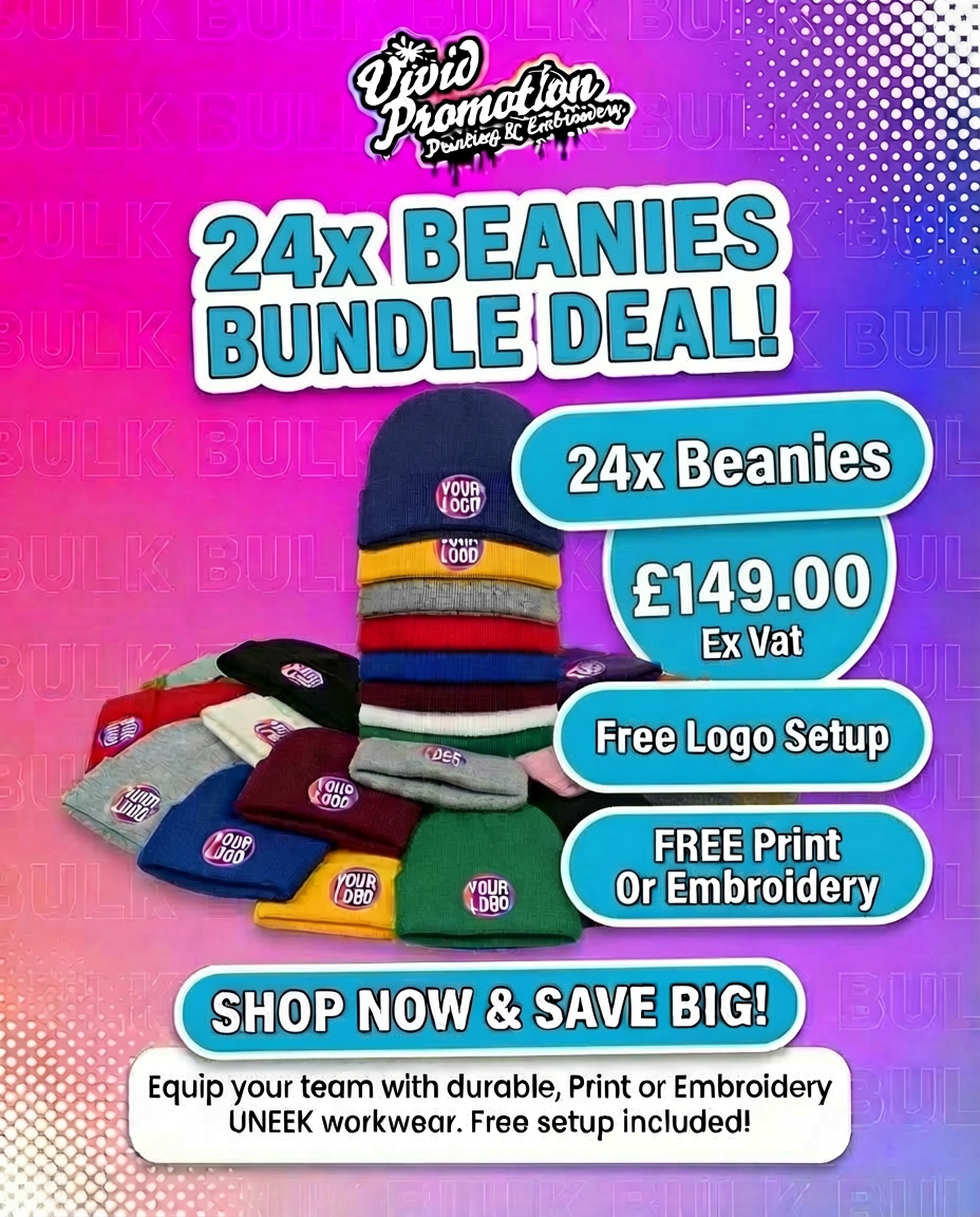 24x Workwear Beanie Hats Embroidered or Printed, Vivid Promotion Workwear 24x Workwear Beanie Hats Embroidered or Printed, Vivid Promotion Workwear