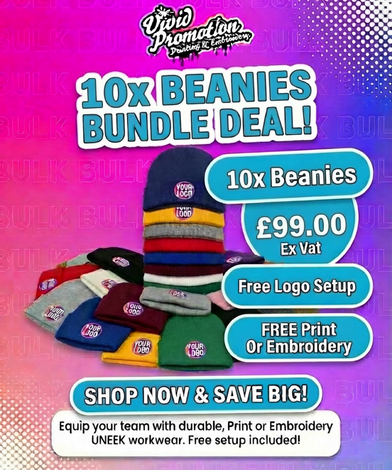 10x Workwear Beanie Hats Embroidered or Printed