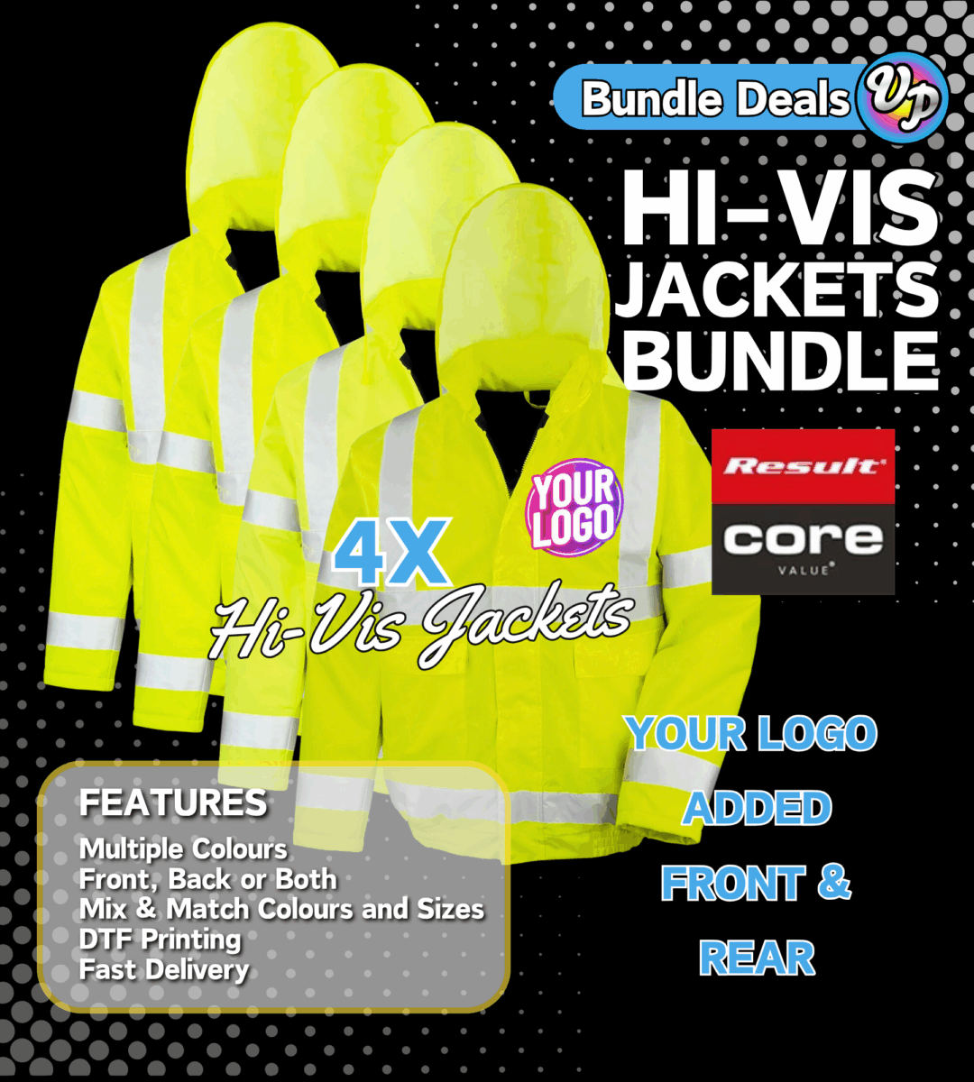 Custom Hi-Vis Jacket Bundle 4x Printed Jackets, Vivid Promotion Workwear
