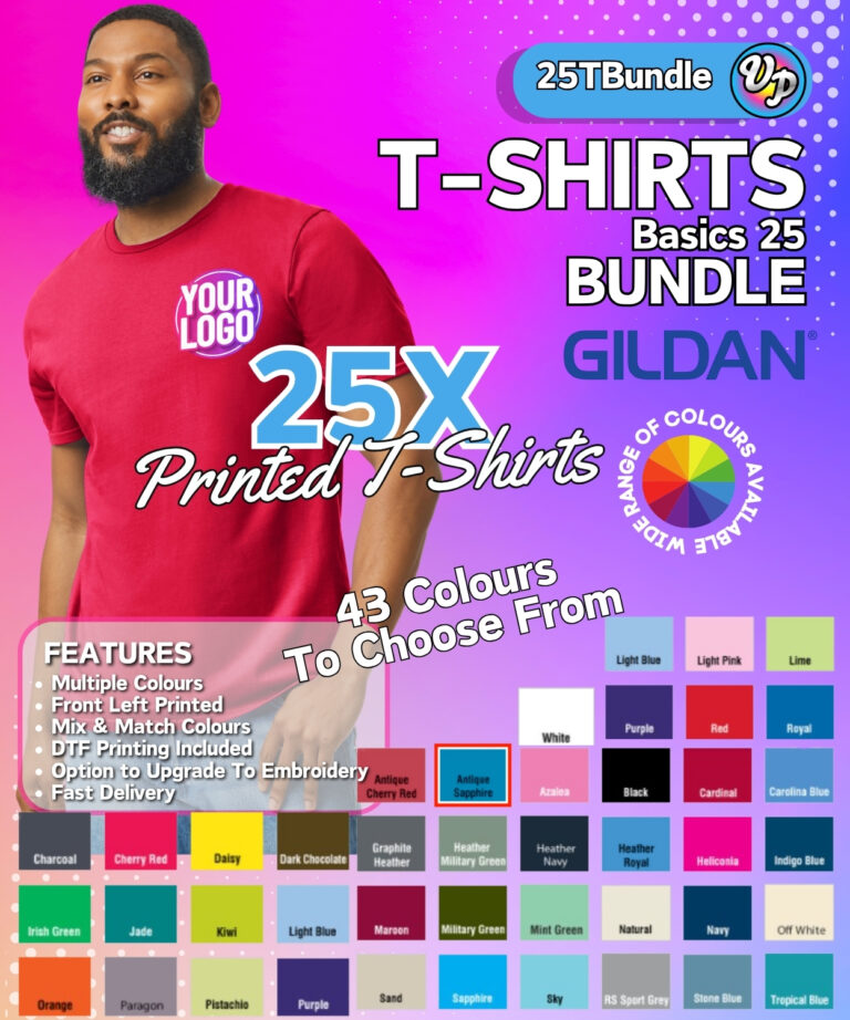 Tshirt Workwear Bundle of x25 Gildan GD001 Softstyle™ T‑Shirts Workwear Custom Printed