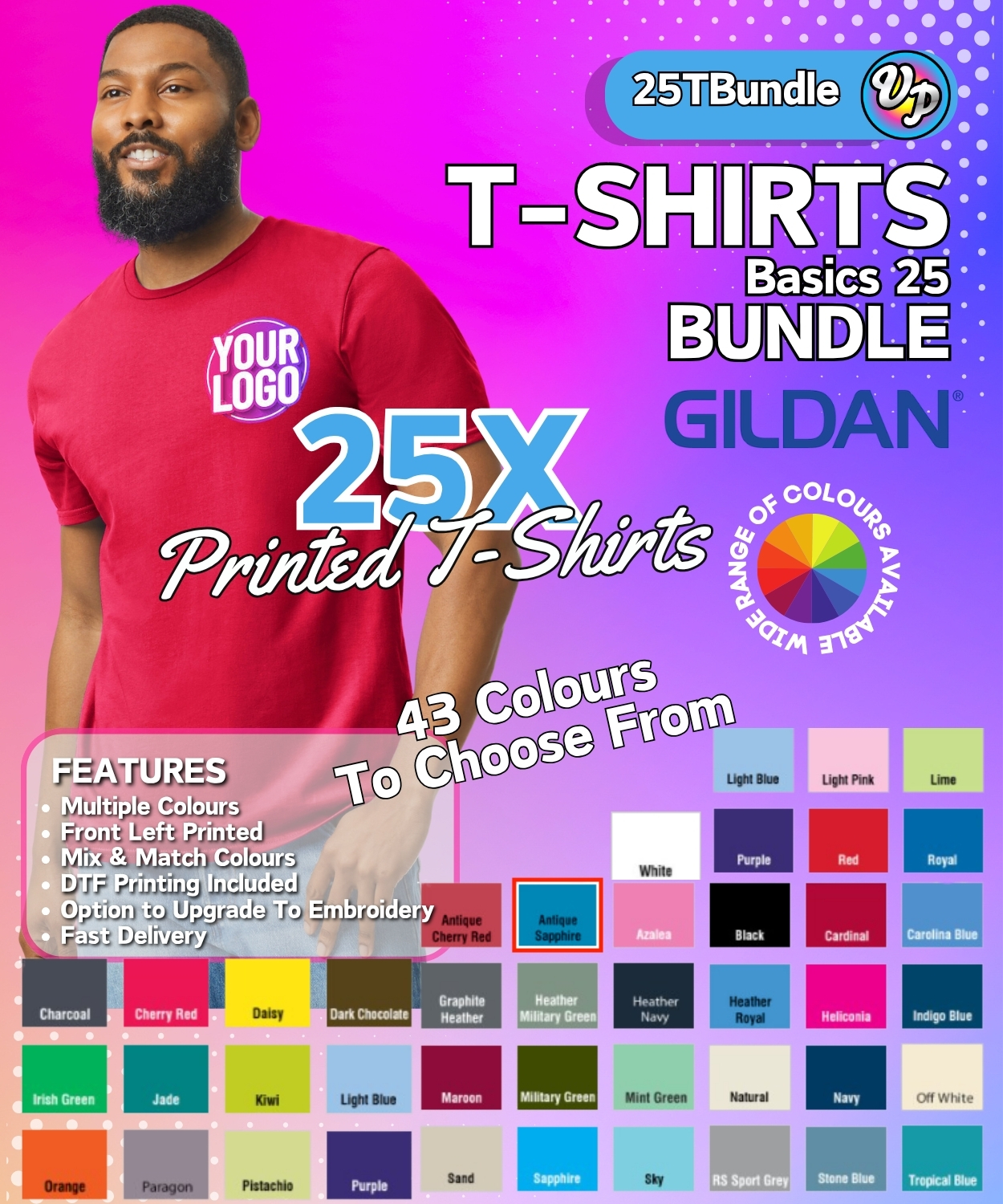 Tshirt Workwear Bundle of x25 Gildan GD001 Softstyle™ T‑Shirts Workwear Custom Printed, Vivid Promotion Workwear Tshirt Workwear Bundle of x25 Gildan GD001 Softstyle™ T‑Shirts Workwear Custom Printed, Vivid Promotion Workwear