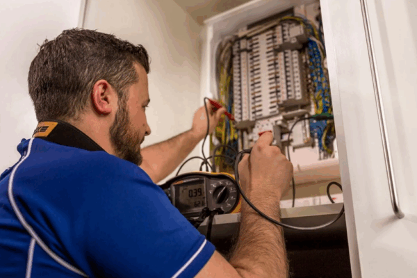 a man working on a electrical panel