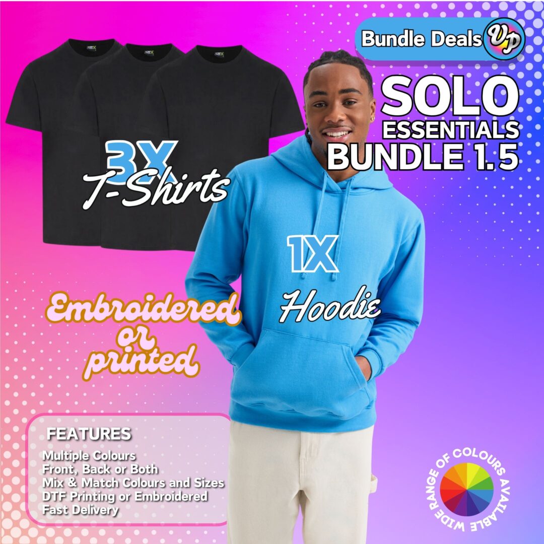1 Man Bundle 3x TShirts | 1x Hoodie Custom Workwear, Vivid Promotion Workwear