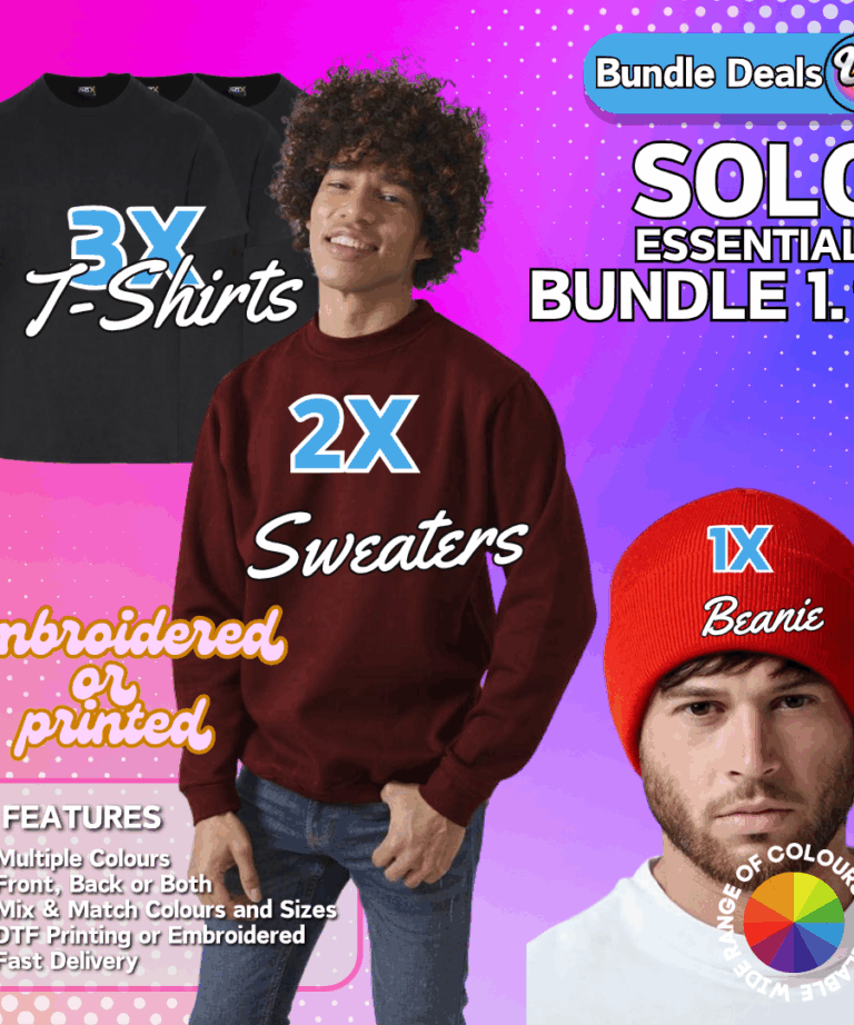 bundle deal image for 3 t shirts 2 sweaters and a beanie hat