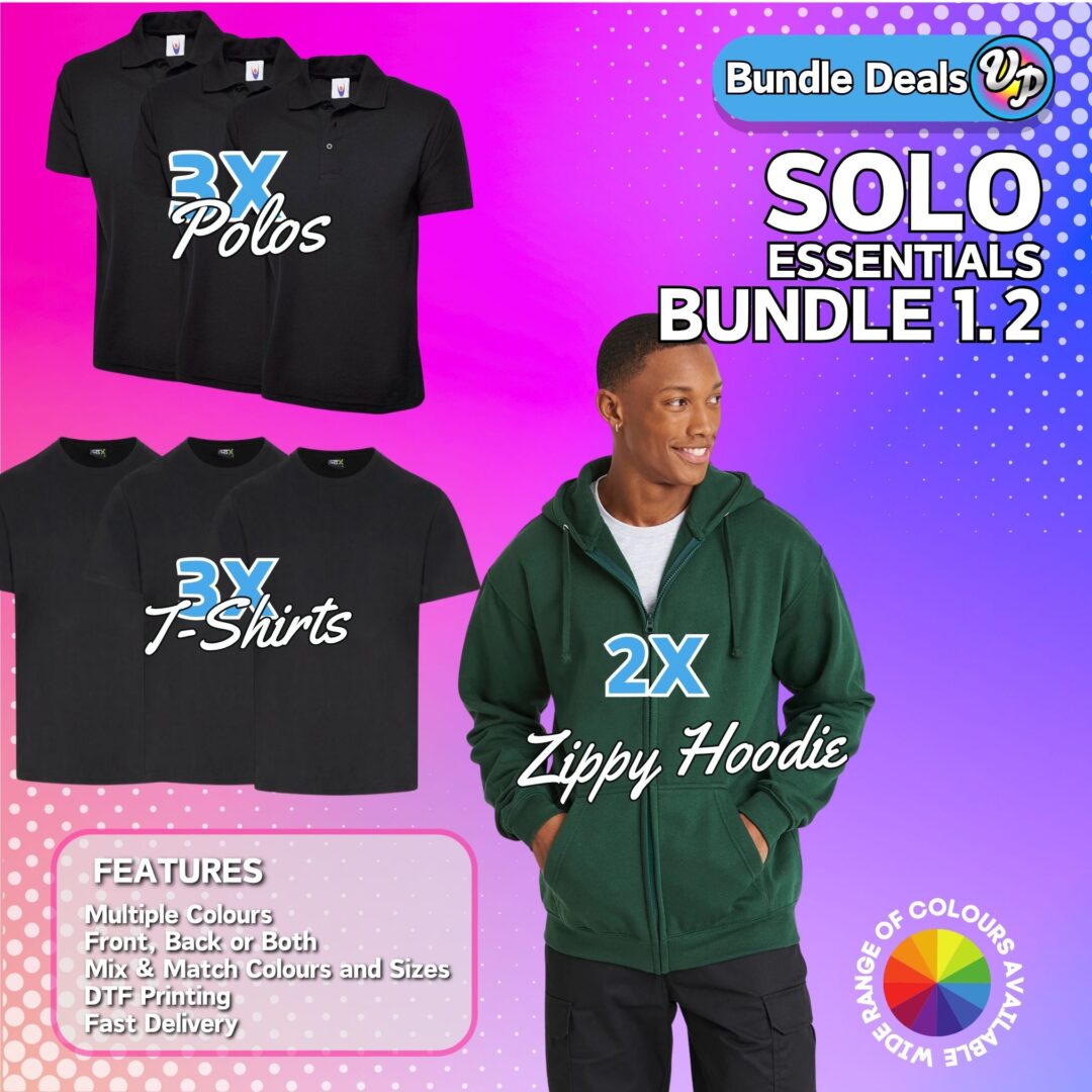 1 Man Bundle 3x Polo | 3x TShirts | 2x Zippy Hoodies, Vivid Promotion Workwear