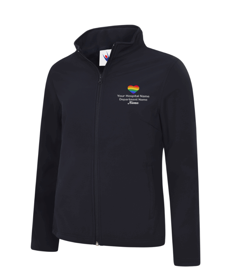 Rainbow Heart NHS Personalised Workwear Ladies Softshell Jacket UC613 August 2025