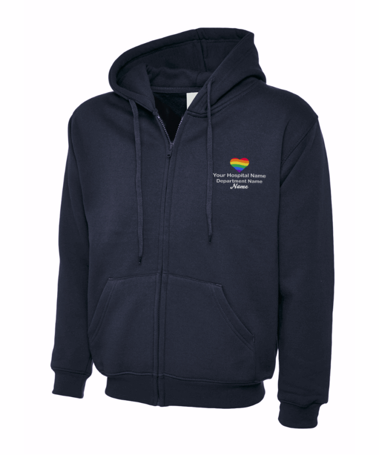 Rainbow Heart Personalised NHS Workwear Zip Hoodie UC504 August 2025